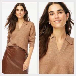 J.Crew Womens Extra-Soft Collared V-Neck Wool Sweater Small Tan Minimalist NWOT